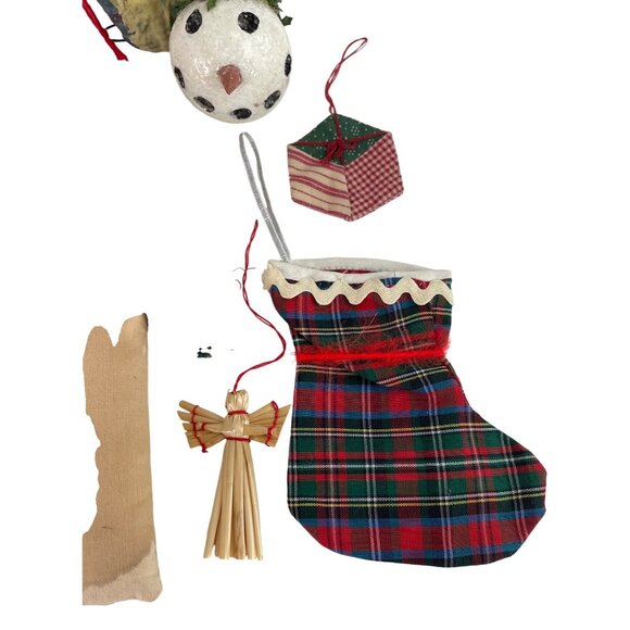 Vintage Handmade Christmas Ornaments Set of 12 Angel Snowman Stocking Pinwheel - Picture 3 of 3